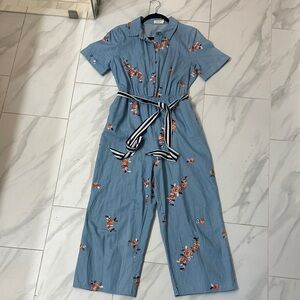 ROOLEE Blue Floral Jumpsuit with Striped Belt